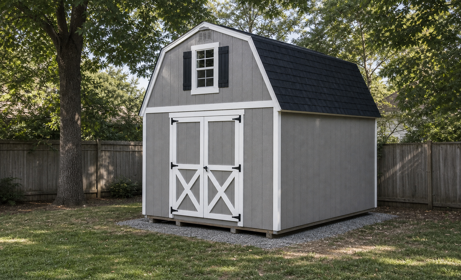 One custom lofted barn shed in a modest Triad backyard